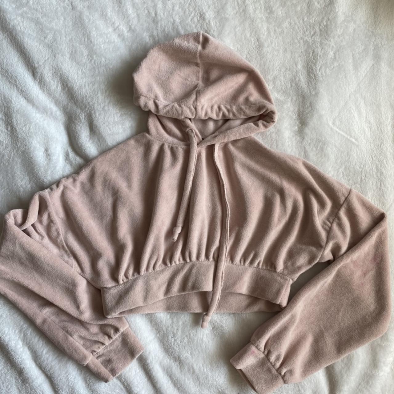 Pretty Little Thing cropped velour baby pink hoodie... - Depop
