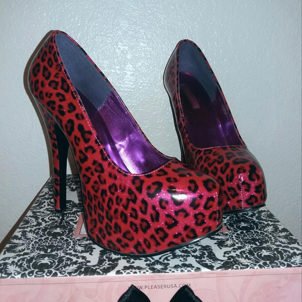 Sparkly hot pink leopard print Bordello pumps, style... - Depop