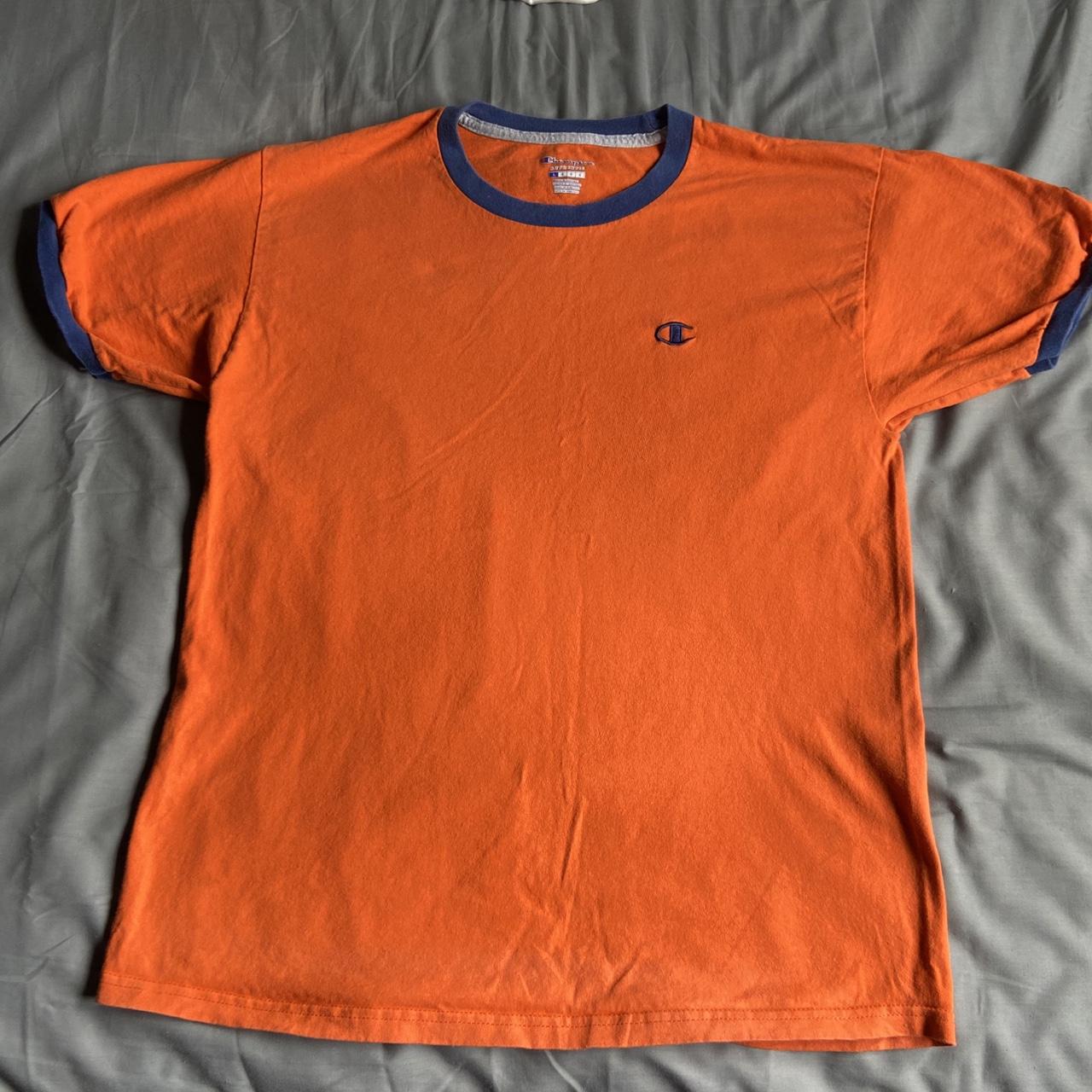 orange and blue champion shirt