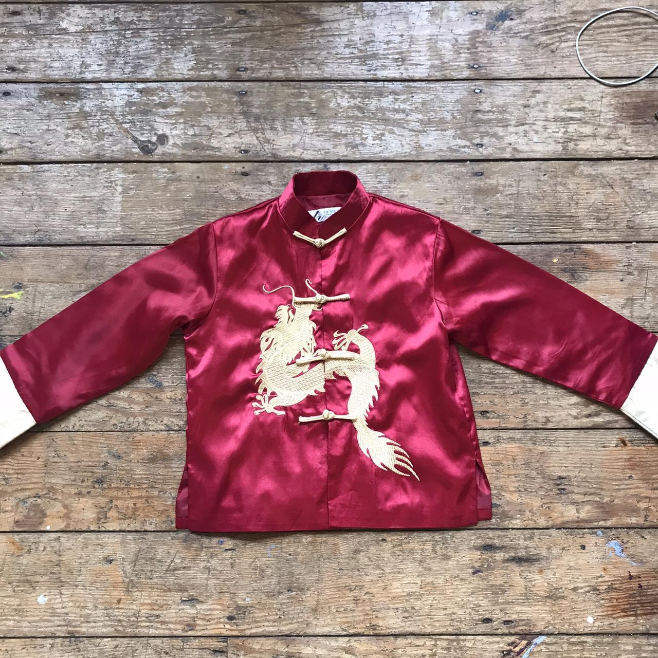 Chinese cheongsam style jacket. Red with gold... Depop