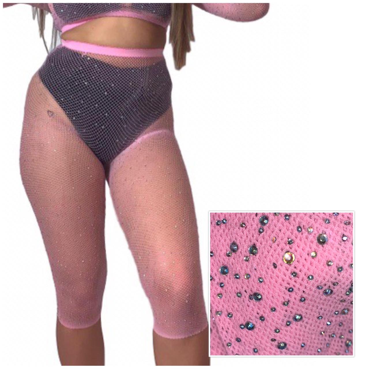 Rhinestone fishnet sales biker shorts