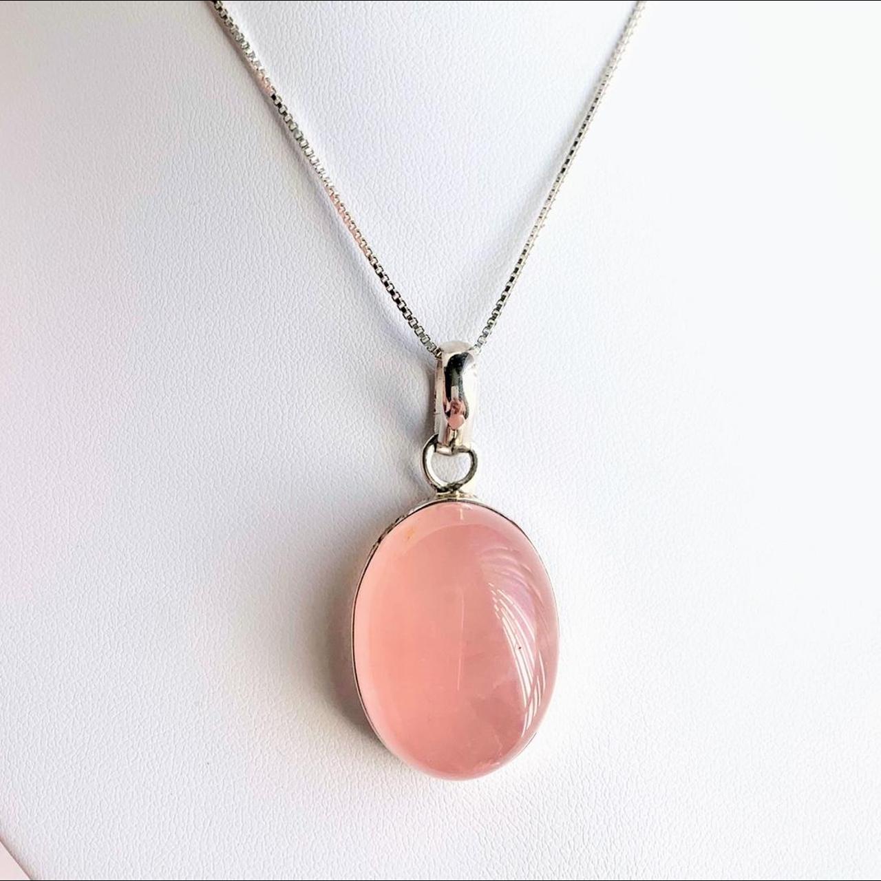 924 Sterling Silver Rose Quartz Pendant Necklace... - Depop