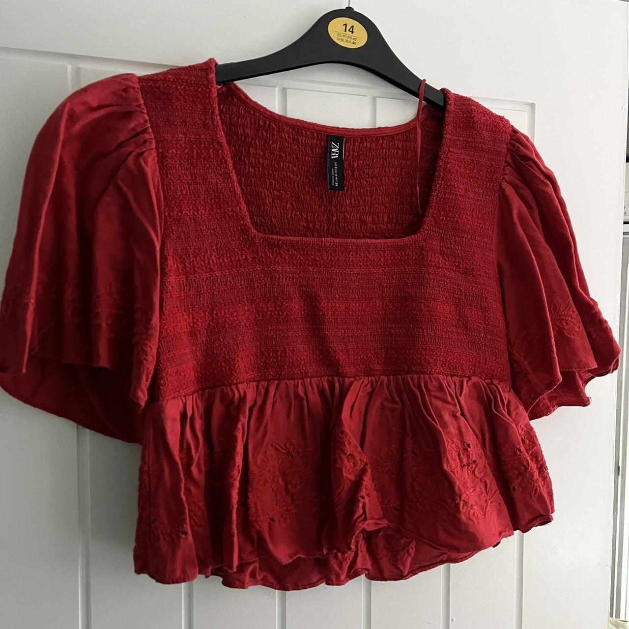 Zara red square neck top. Fitted around bust with... - Depop