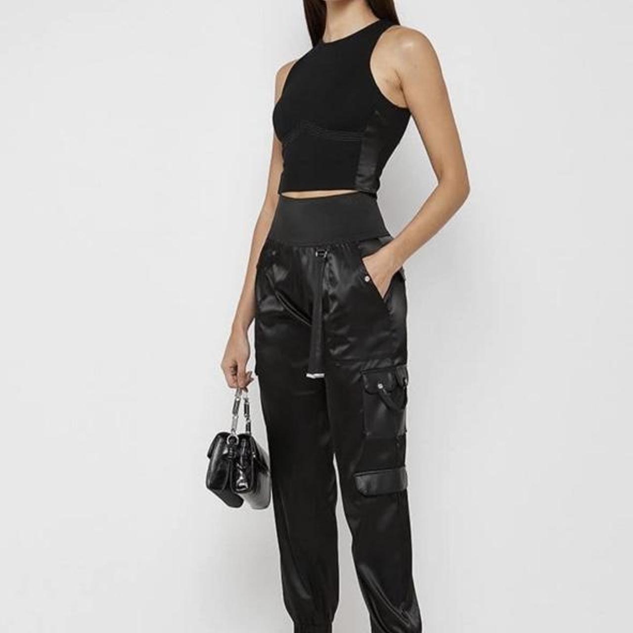 satin cargo pants black