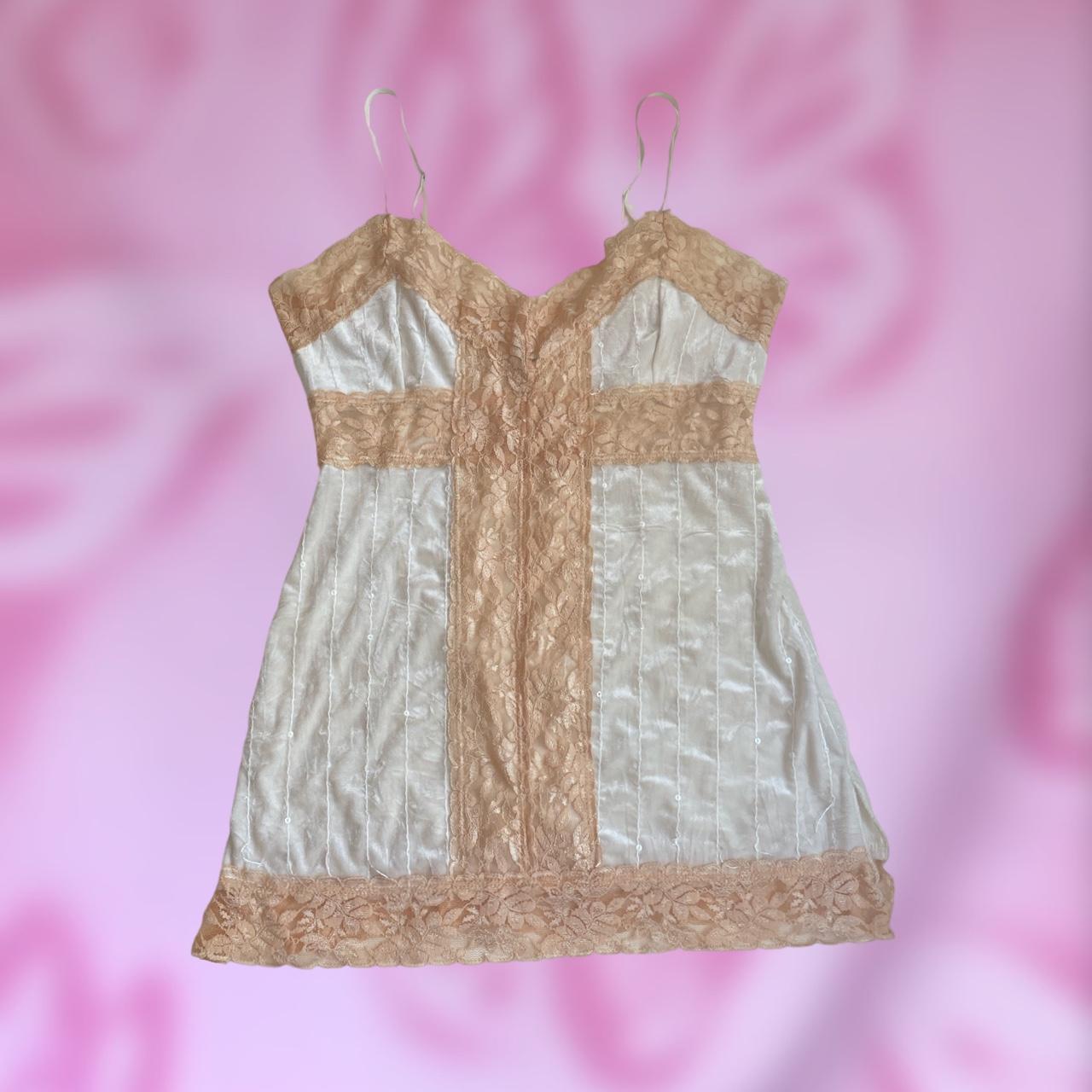 Vintage y2k Velvet & Lace Babydoll Cami Cream... - Depop