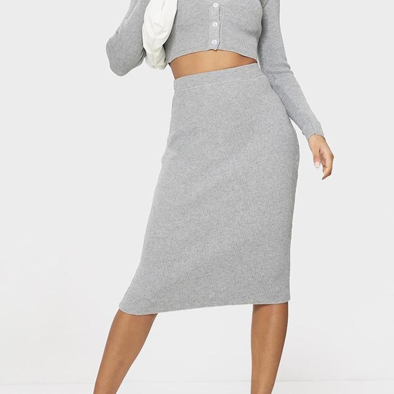 free shipping Grey Brushed Rib Midi skirt -... - Depop