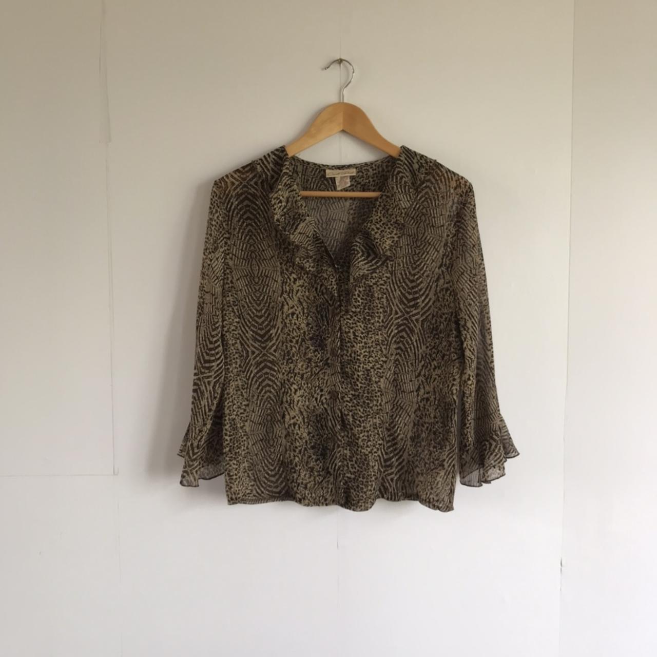 Vintage sheer animal print ruffle blouse Nice boxy... - Depop