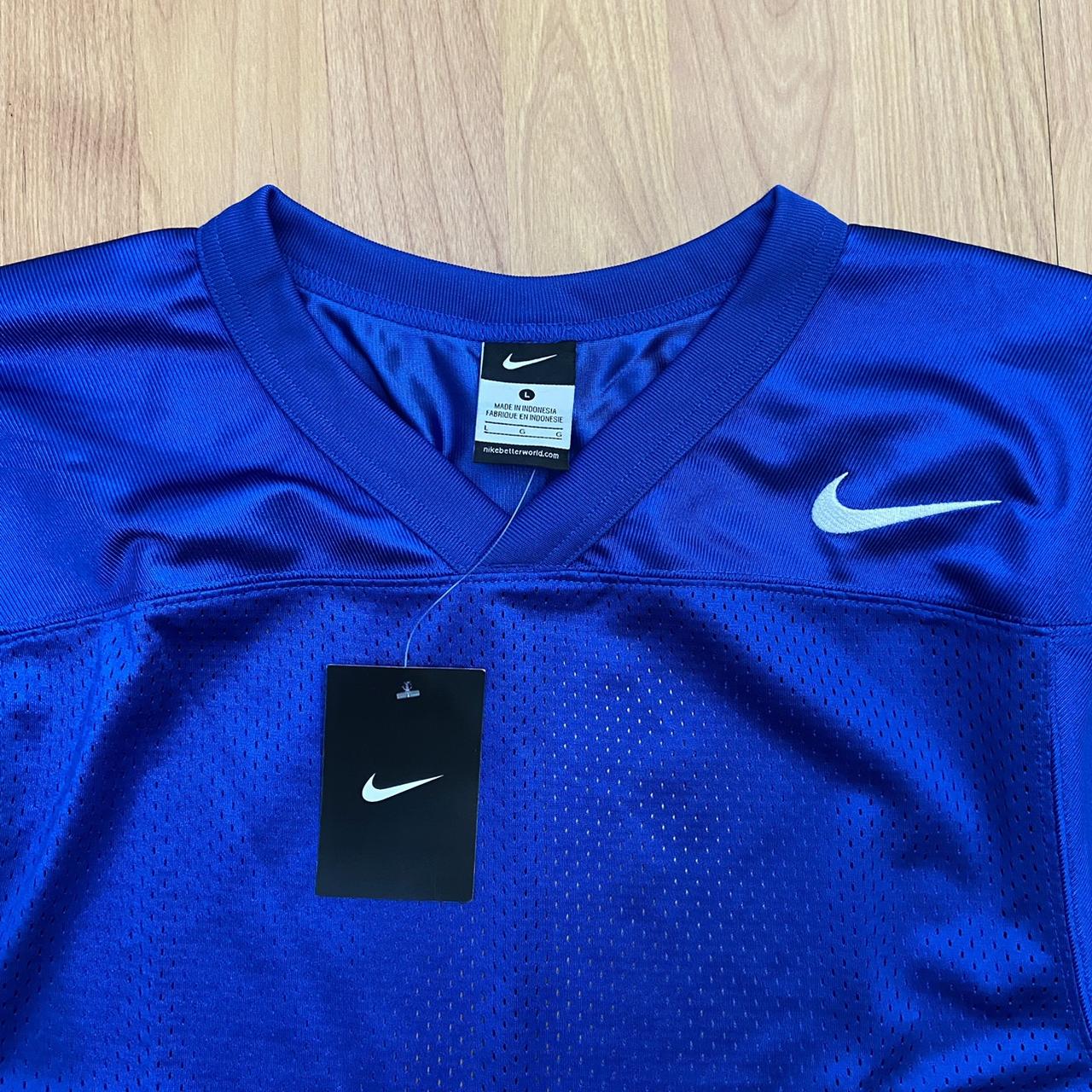 NWT Vintage Nike Boy’s Logo Blue Football Jersey... - Depop