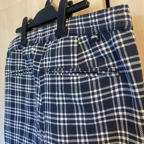 STUSSY PLAID LINEN BRYAN PANT. Light navy &... - Depop