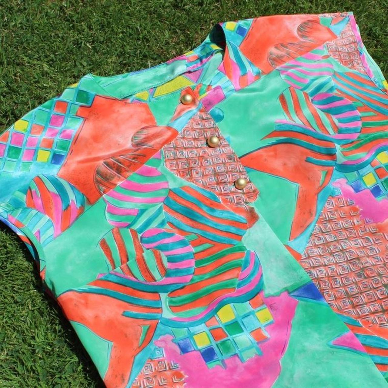 1980s vintage colourful shirt 🌿 unisex bright... - Depop