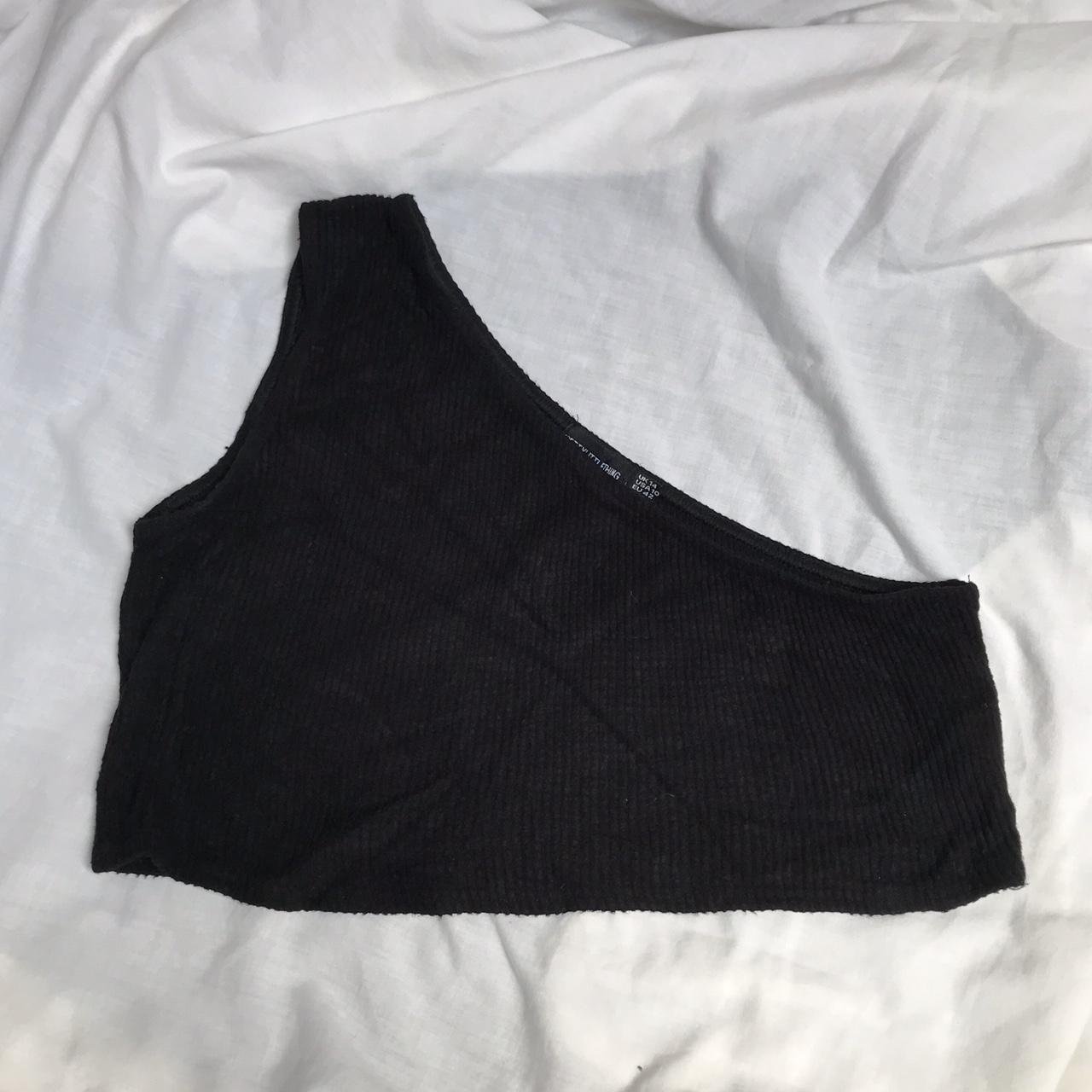 BLACK ONE ARM BLACK RIPPED CROPPED TOP super... - Depop