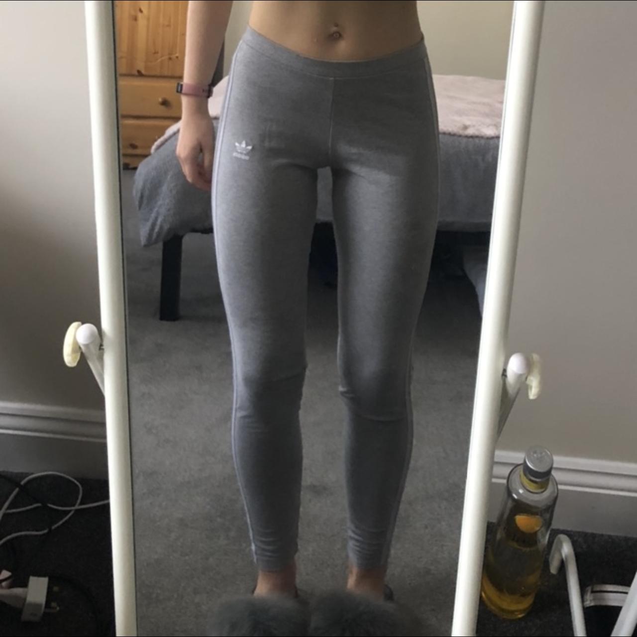 Adidas grey stripped leggings. Size 12 but come up... - Depop