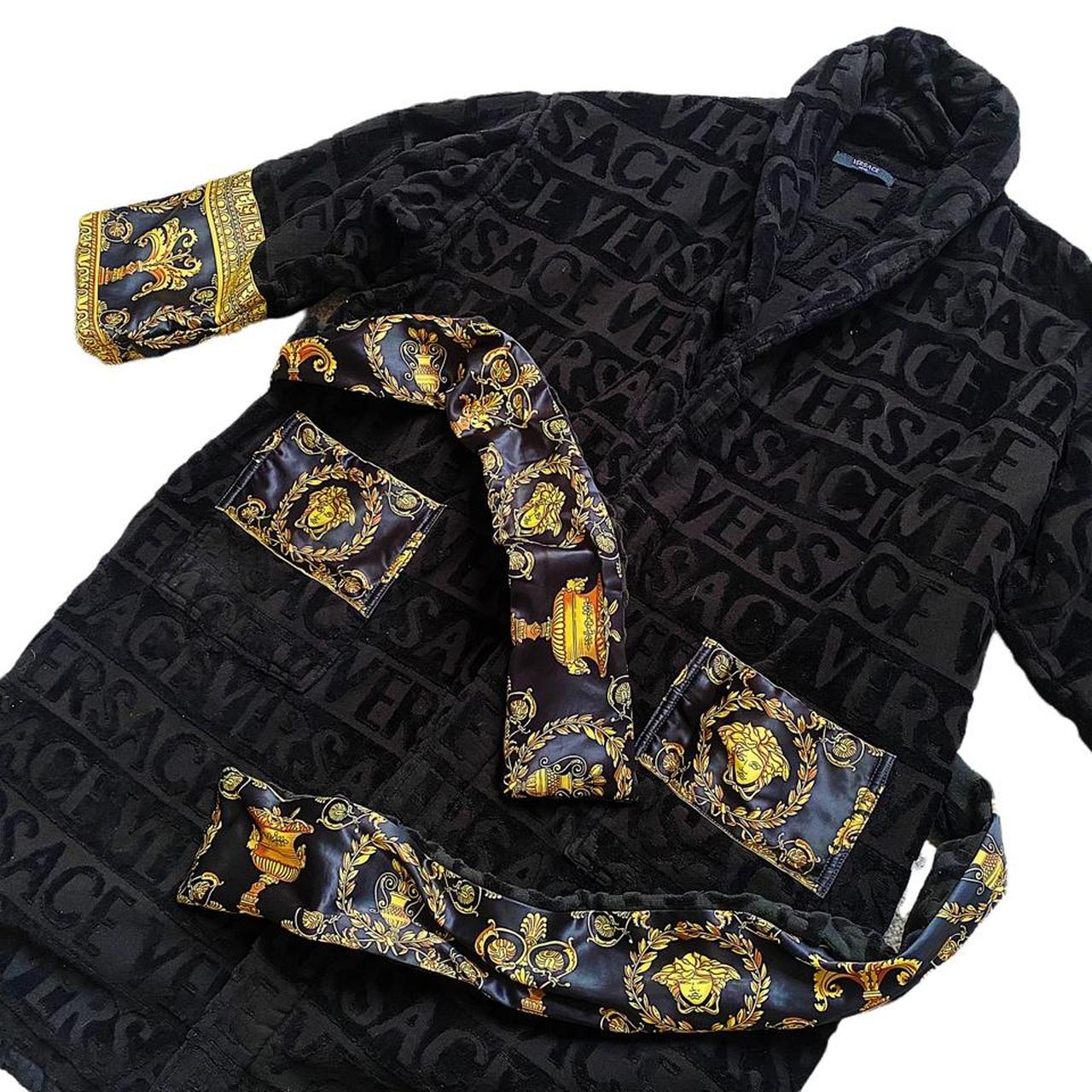 Versace dressing gown in towel material with logo... Depop