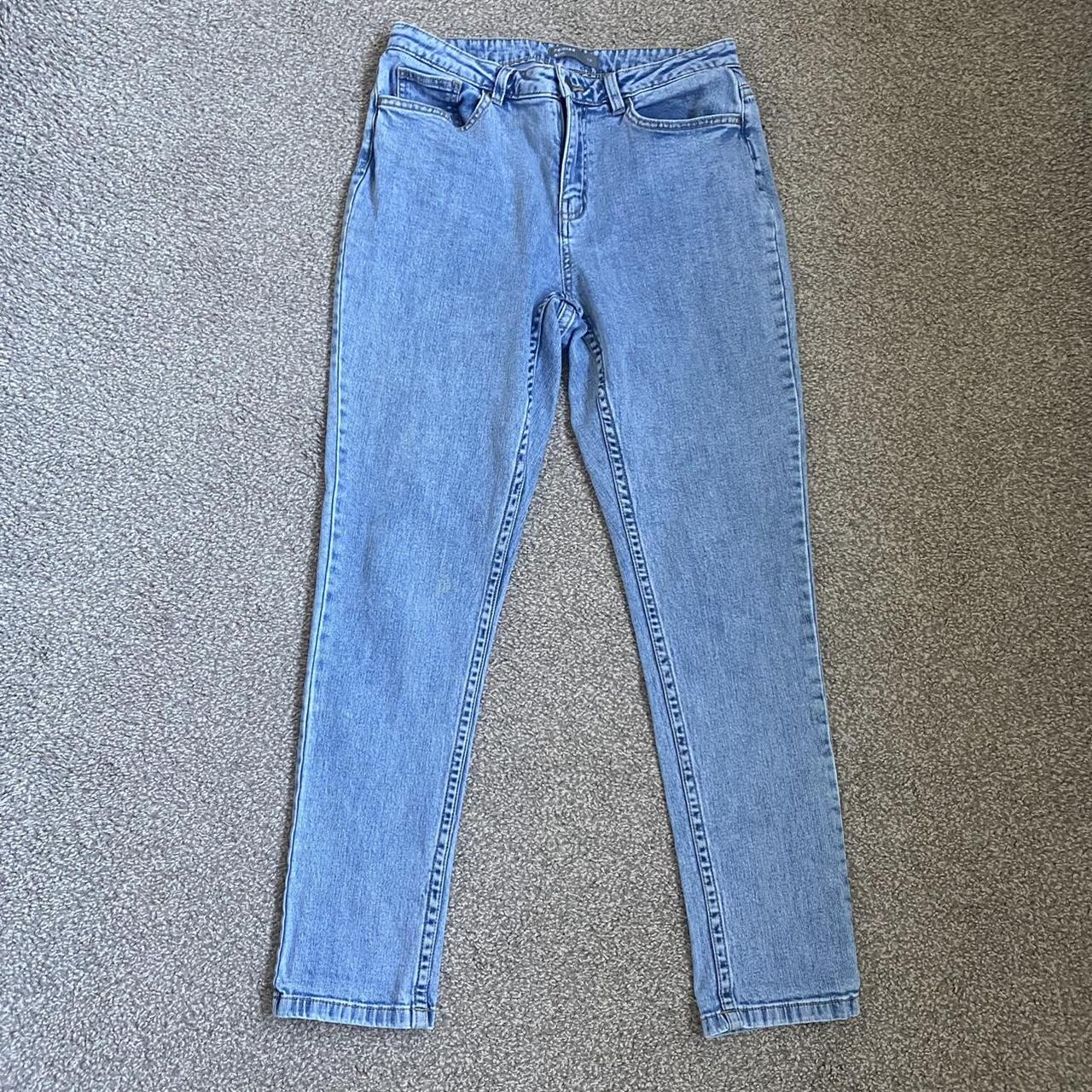 High waisted mid/light blue jeans, relaxed slim fit,... - Depop