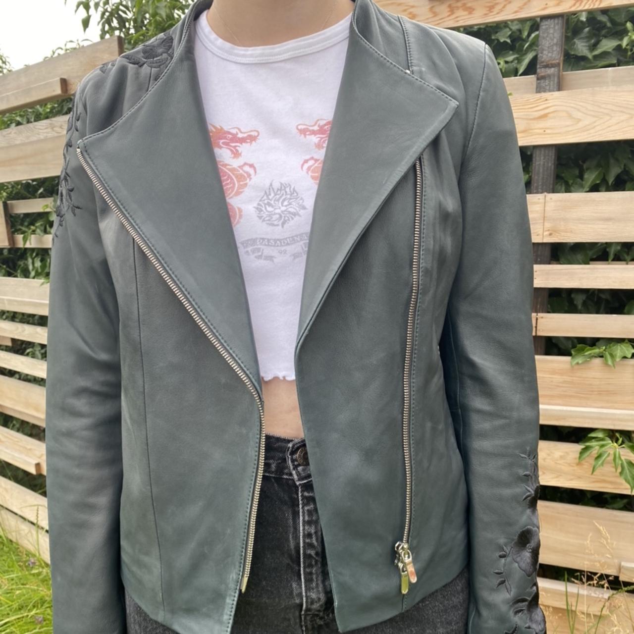 massimo dutti green leather jacket