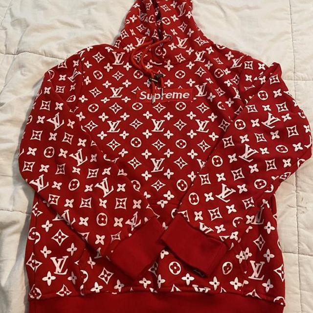 Louis Vuitton Supreme Red Unisex Hoodie Lv Luxury Brand Clothing