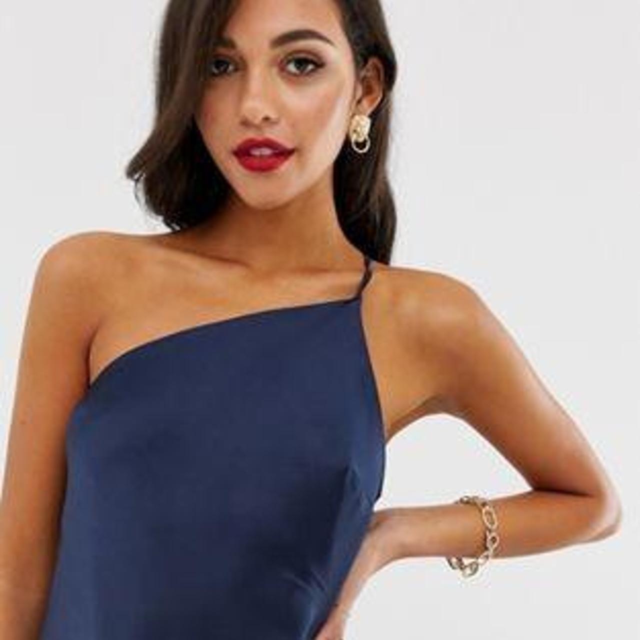 Asos design one shoulder midaxi dress in satin with drape back best sale