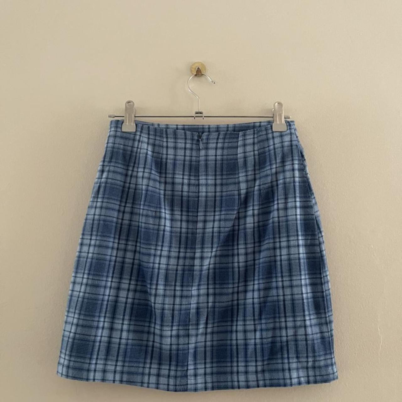 Brandy Melville blue check skirt with 2 notches... - Depop