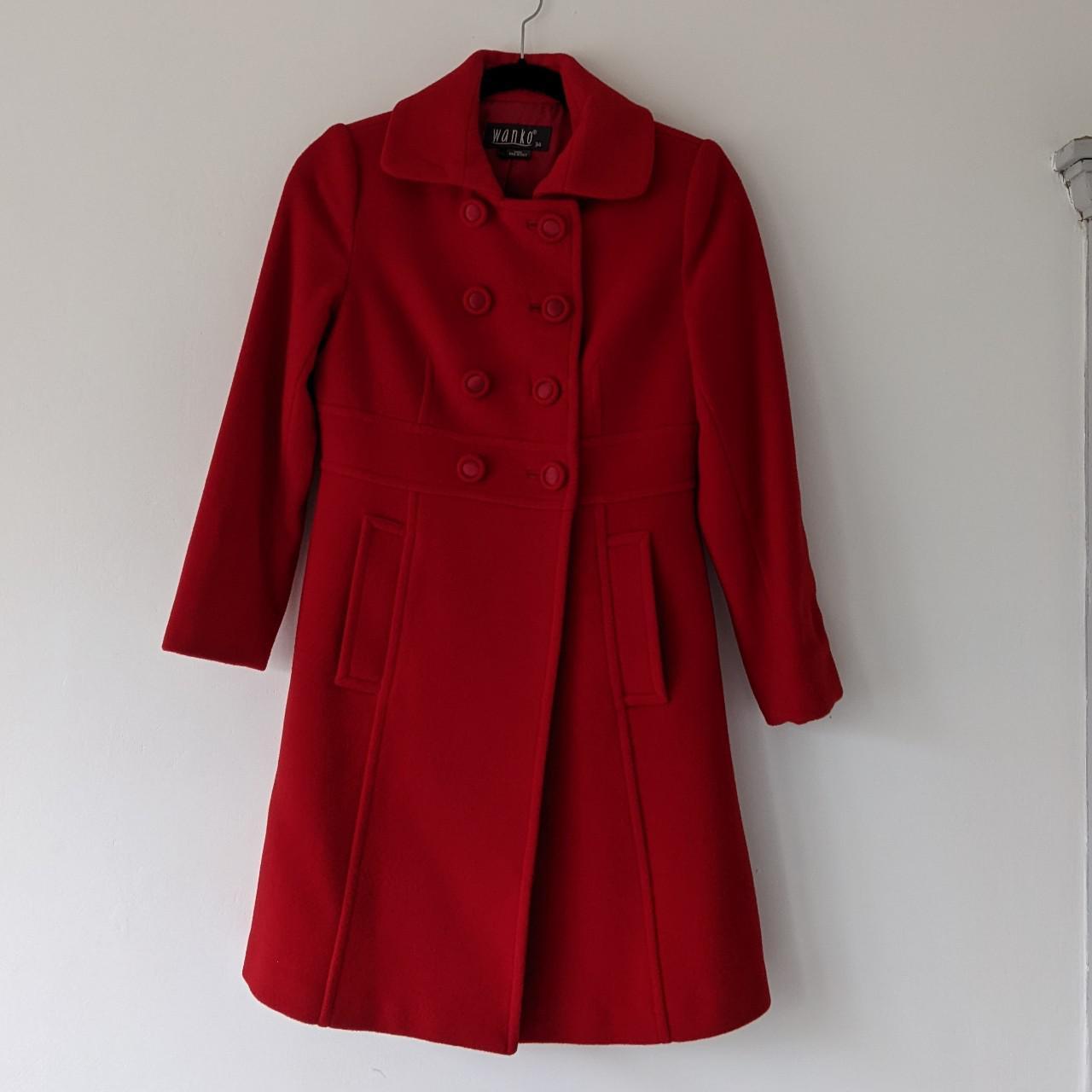 Red long coat, perfect for the winter Size 34 / UK... - Depop