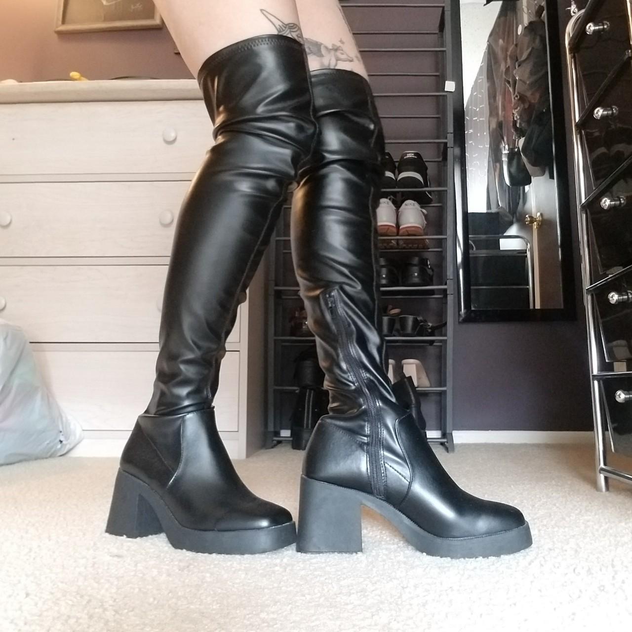 Black Faux Leather Over The Knee Boots Size 8 Only Depop 3605