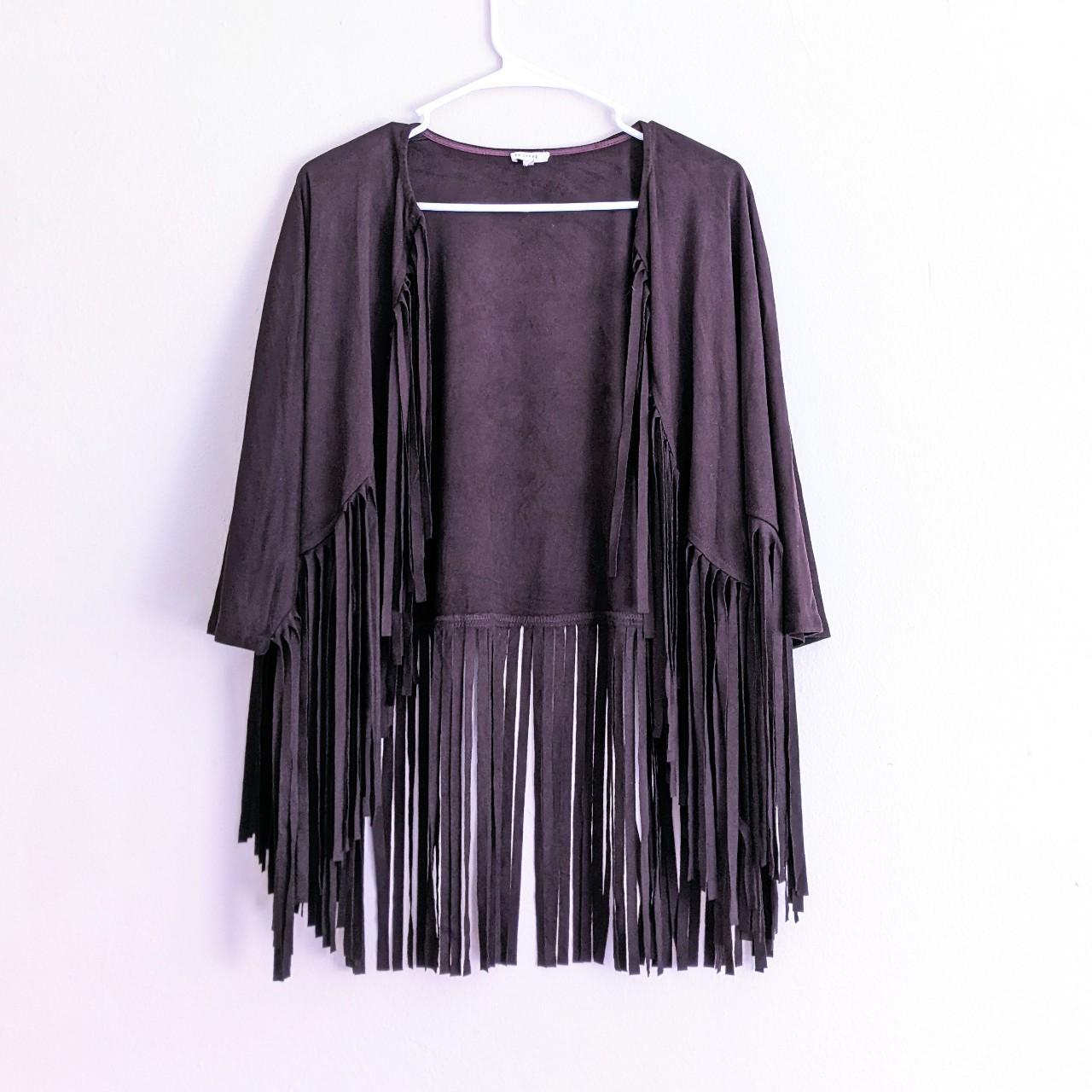 Faux suede outlet fringe cardigan