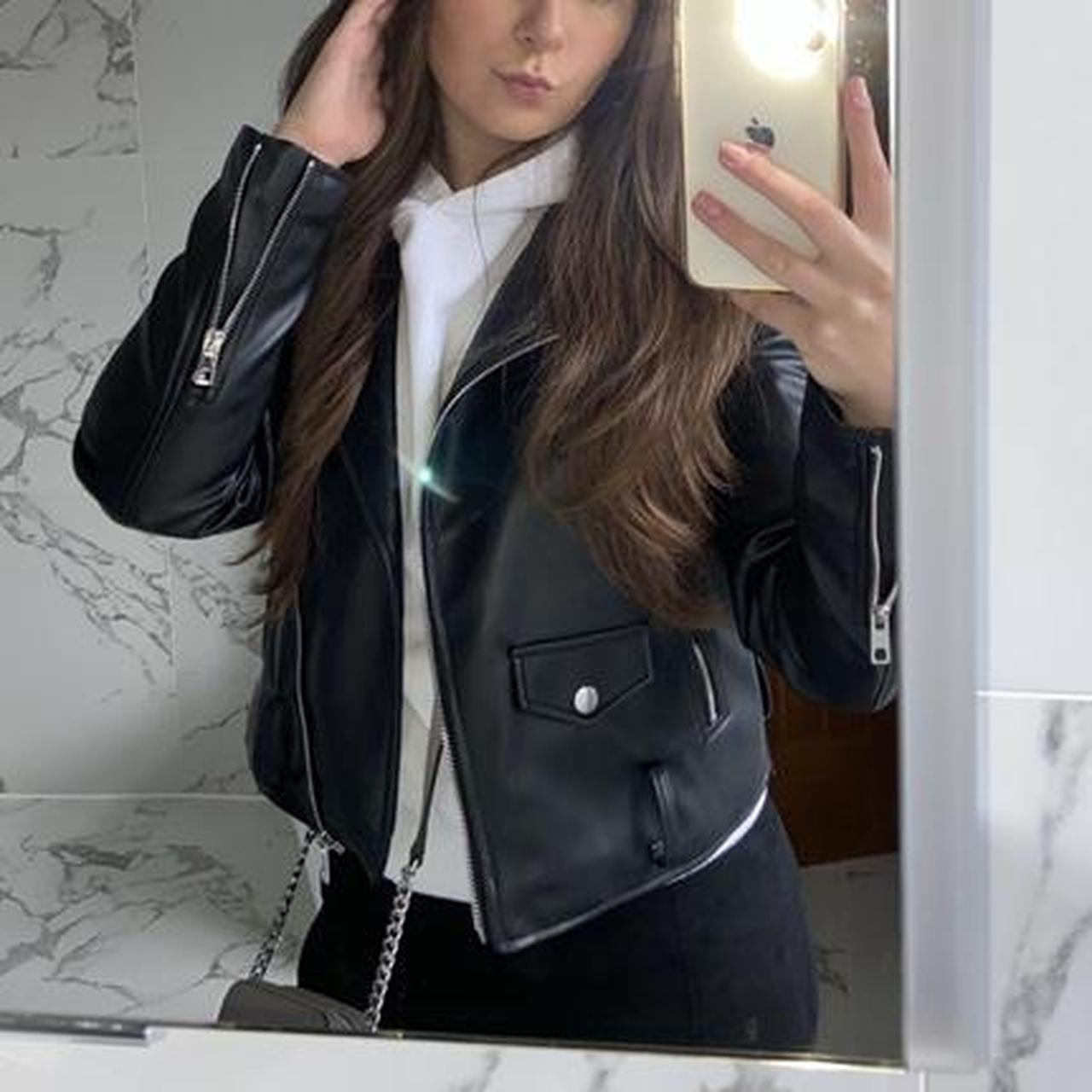 Zara faux leather biker jacket in an extra small - - Depop