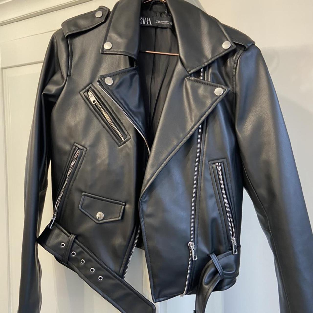 Zara faux leather biker jacket in an extra small -... - Depop