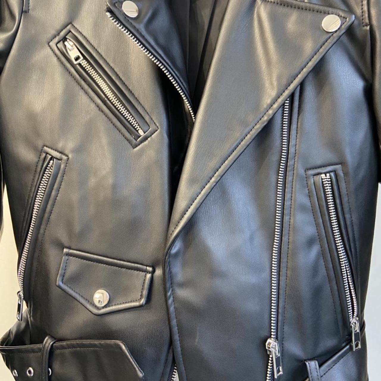 Zara faux leather biker jacket in an extra small -... - Depop