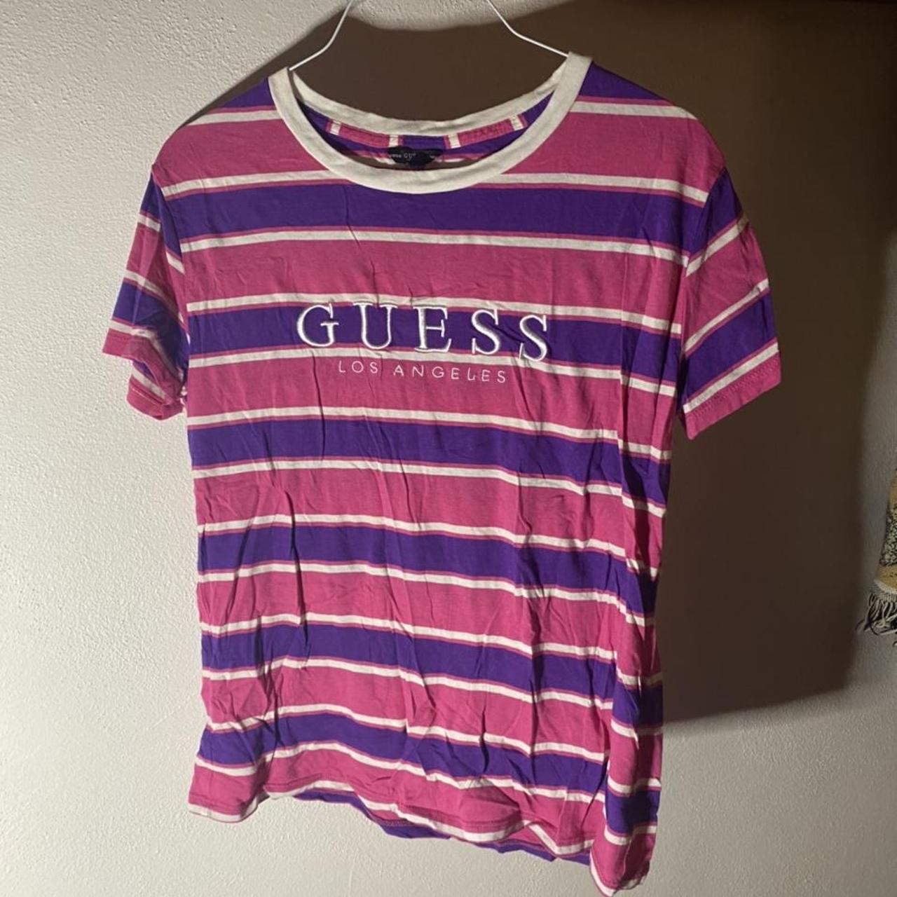 purple and orange guess shirt