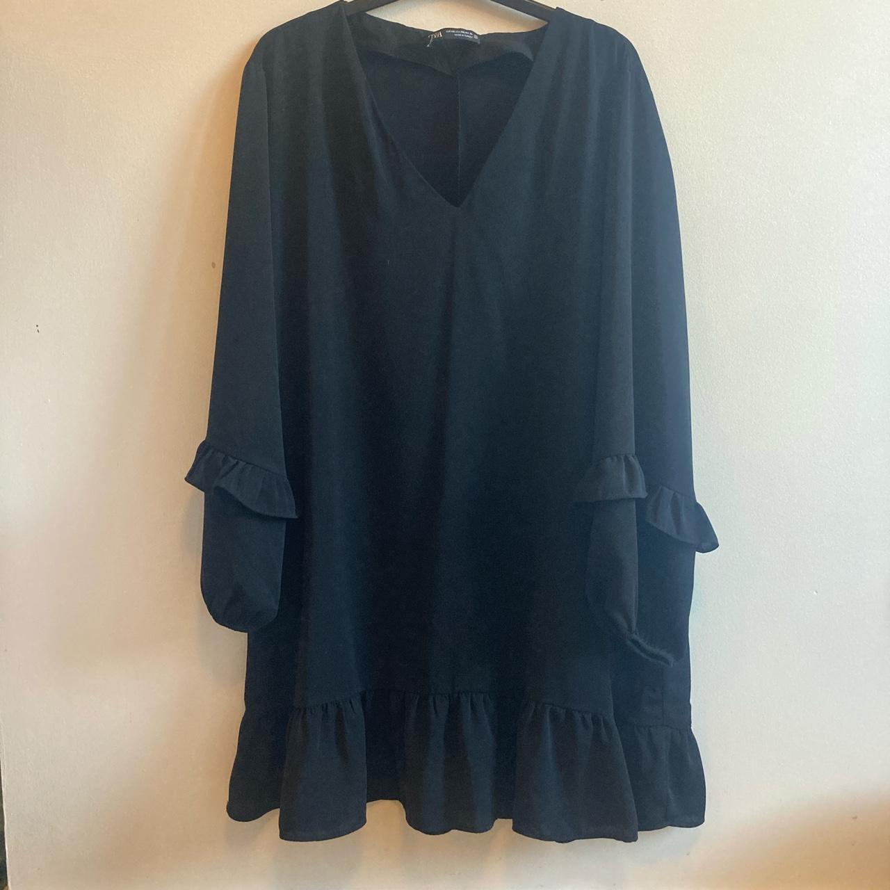 Zara black shift dress with frill on sleeves and... - Depop