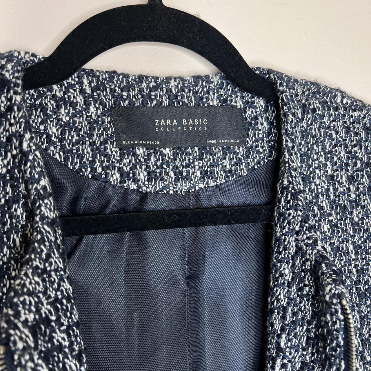 Zara Basic Navy Tweed Coat Beautiful longer zip up... - Depop