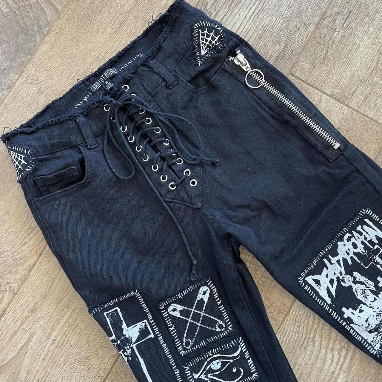 Dolls Kill Women's Black and White Jeans Depop