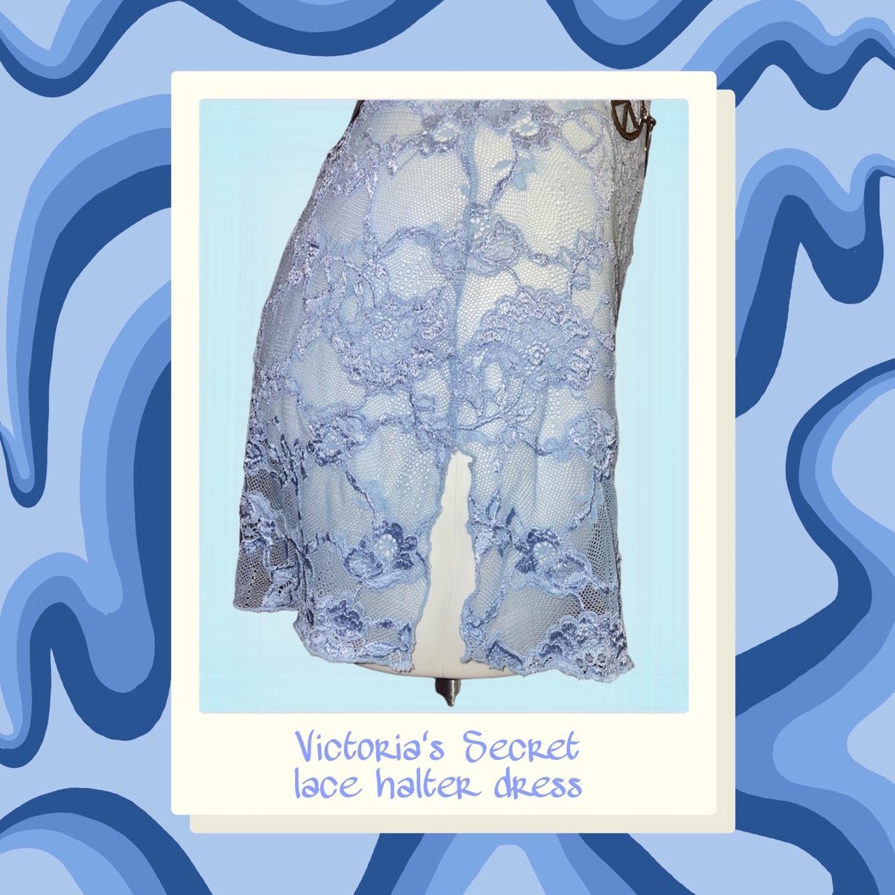 Baby blue lace slip dress Halter neckline Small slit... Depop
