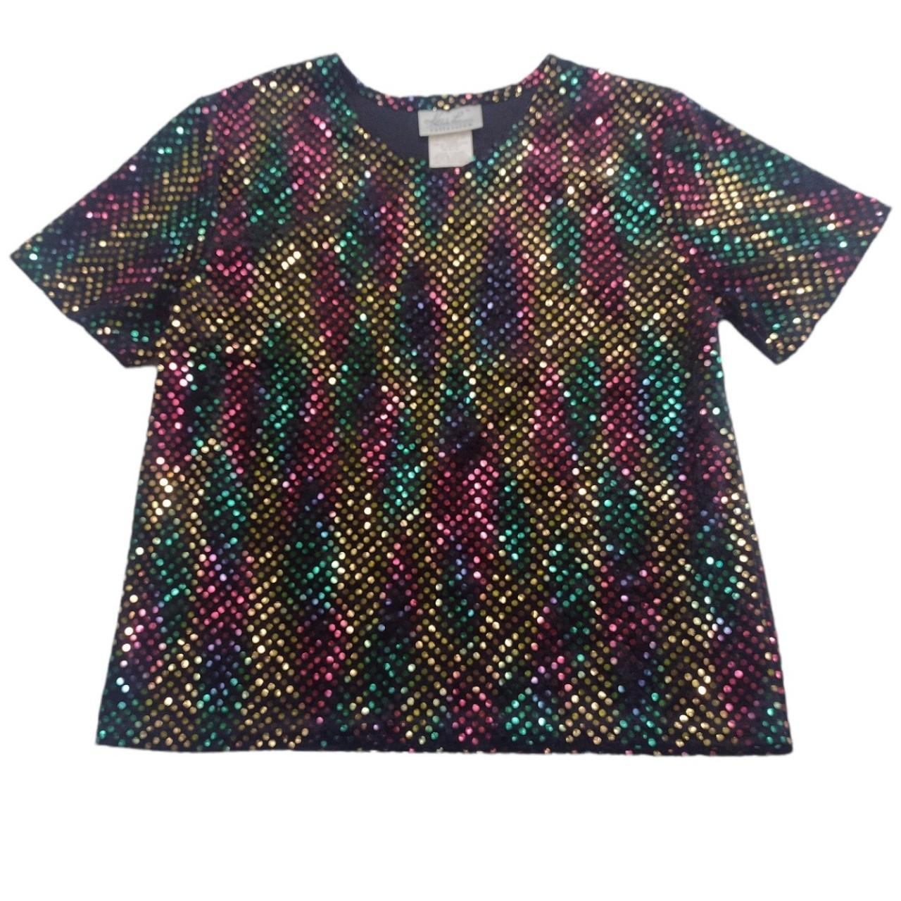 Vintage black velvet rainbow sequin shirt #pride... - Depop