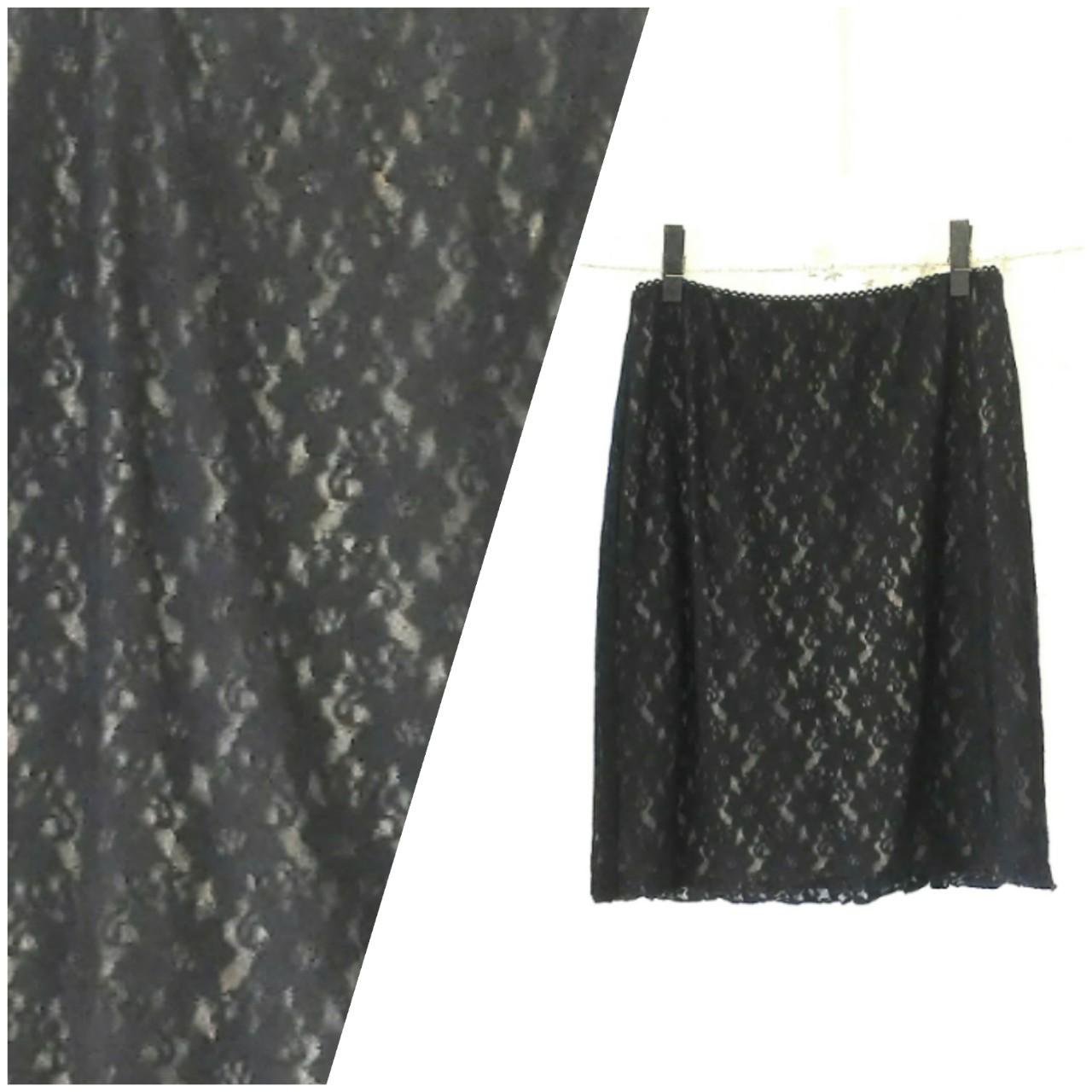 Vintage Y2k Black lace pencil skirt with nude lining... - Depop