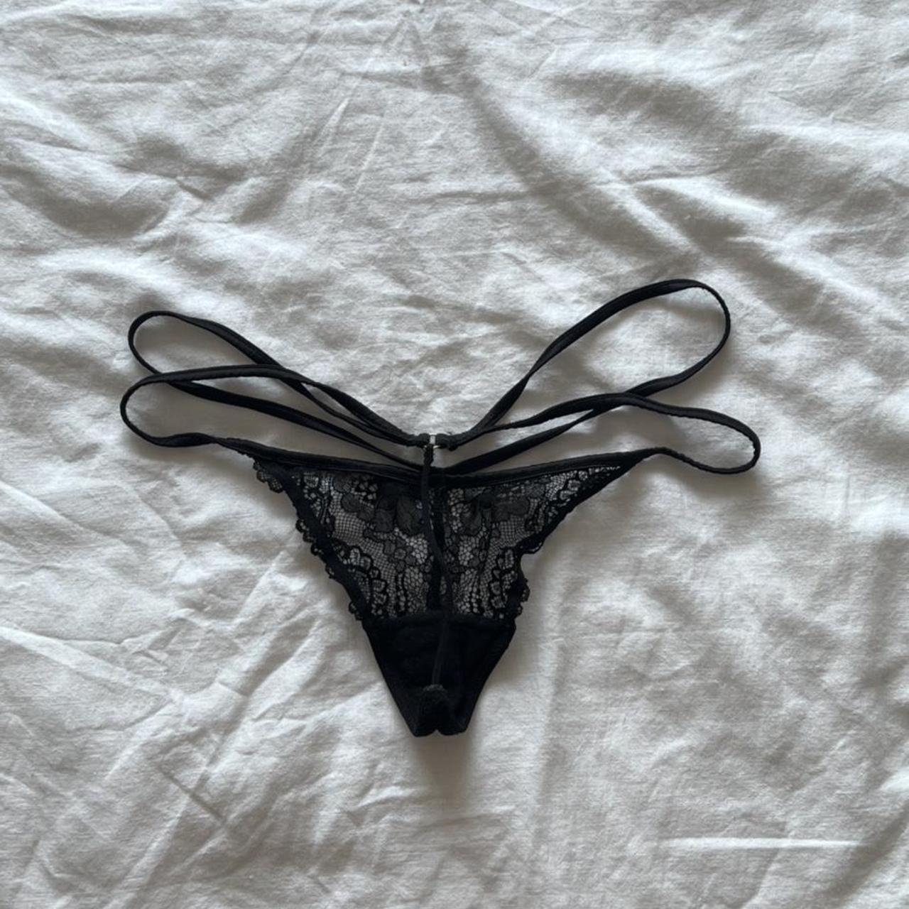 Black lace string thong lovely double string on... - Depop