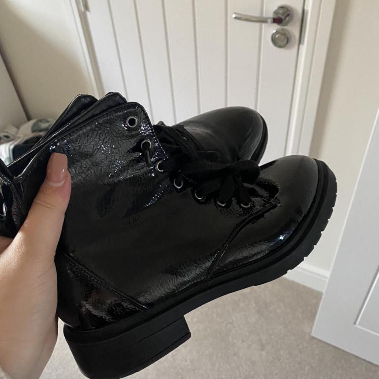 Black patent mid ankle boots Worn a couple of times... - Depop