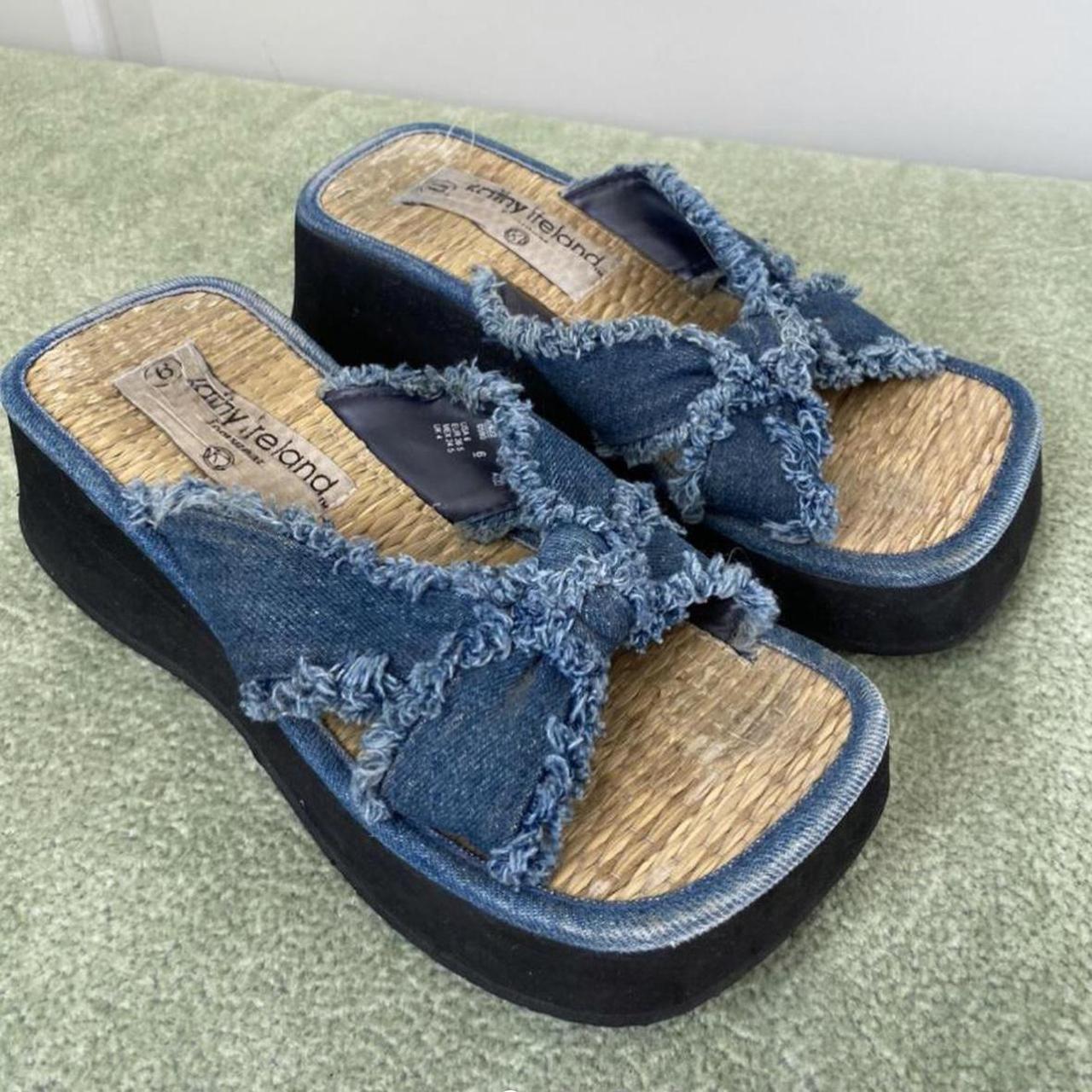 Vintage y2k chunky platform denim sandals! These... - Depop