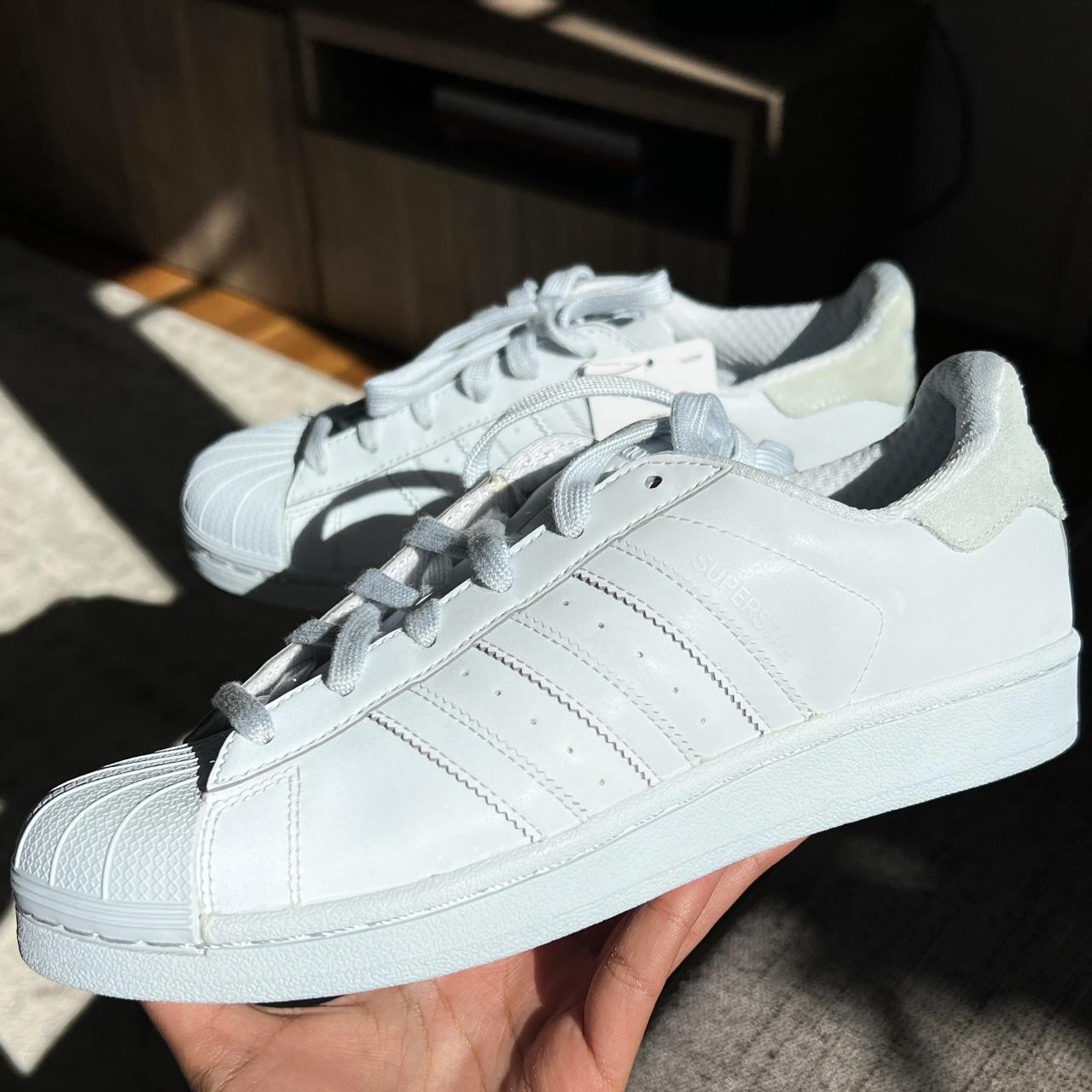 Adidas Women's Blue and White Trainers | Depop