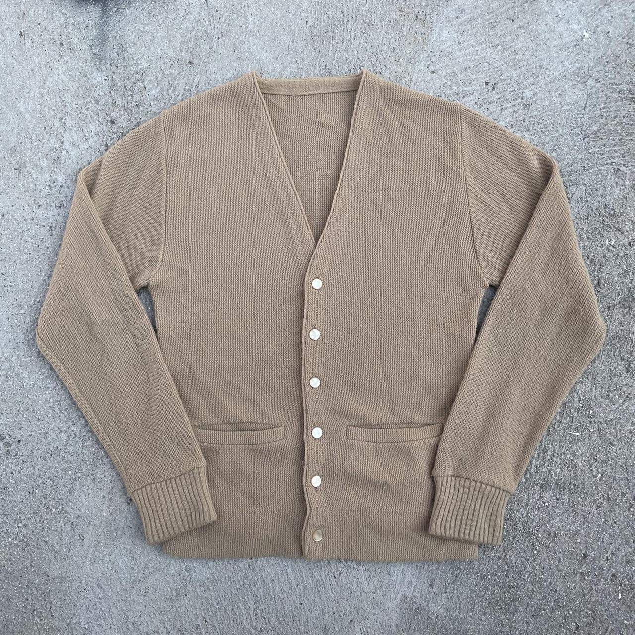 Vintage Wheat Tan Cardigan acrylic cardigan Best... - Depop