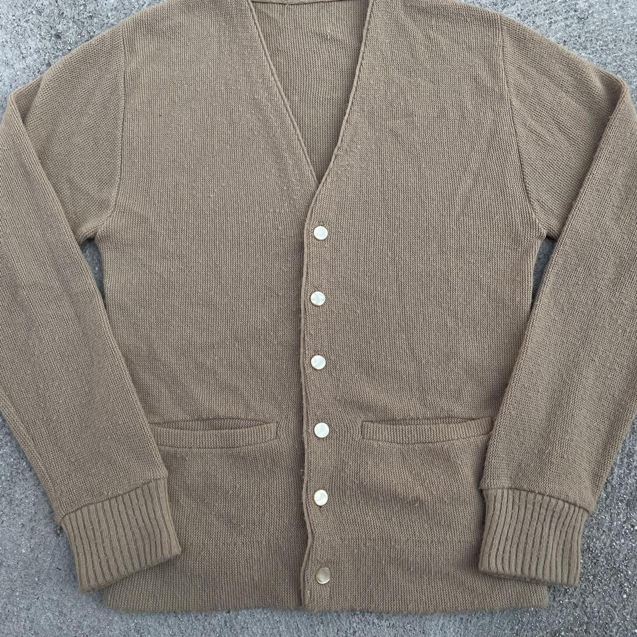 Vintage Wheat Tan Cardigan acrylic cardigan Best... - Depop