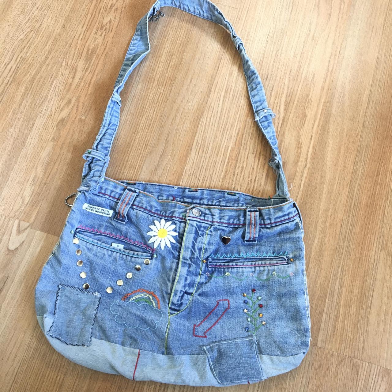 70s vintage handmade denim purse/ tote bag made out... - Depop