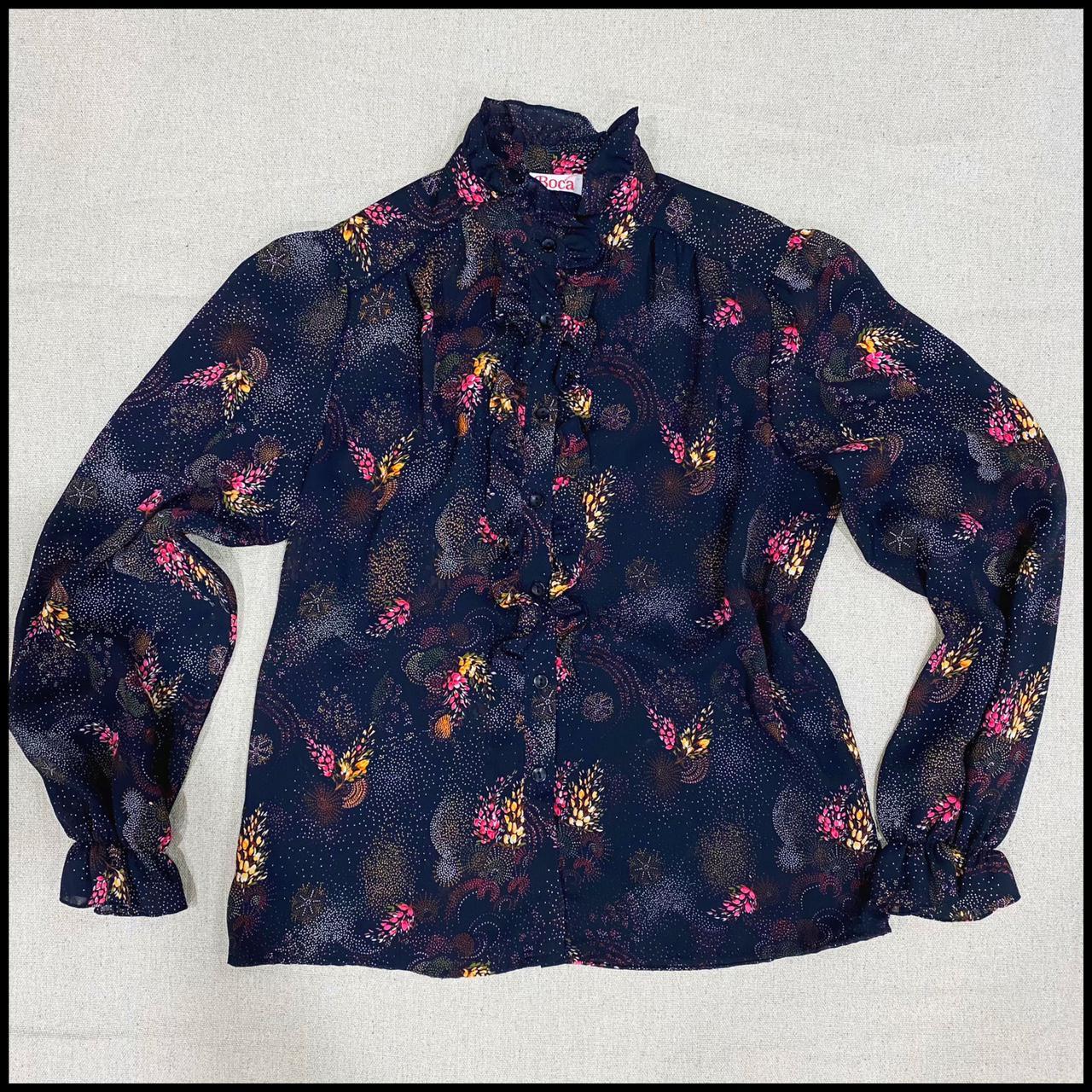 Vintage early 90’s blouse with a high ruffled... - Depop