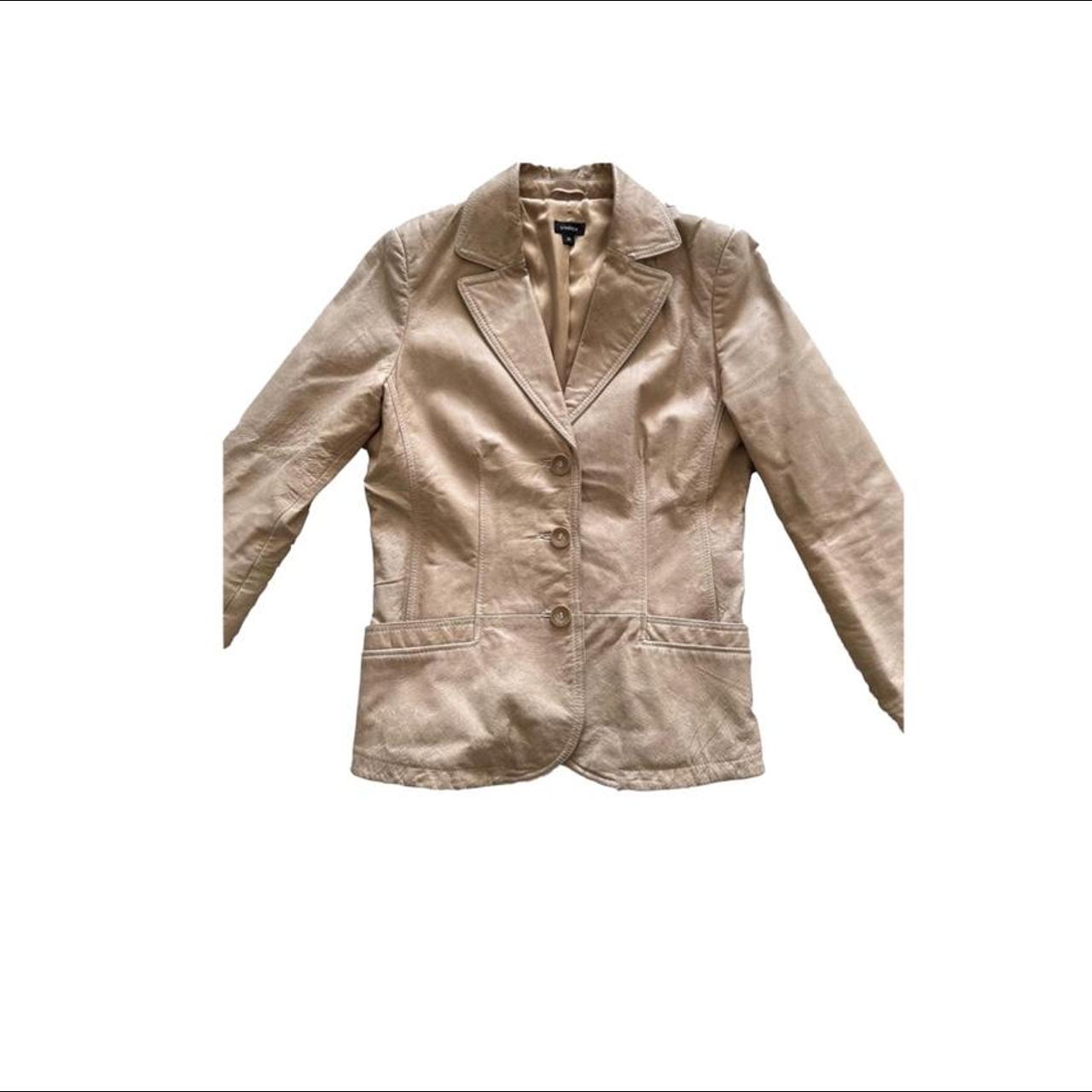 beige/cream blazer faux leather jacket *signs of... - Depop
