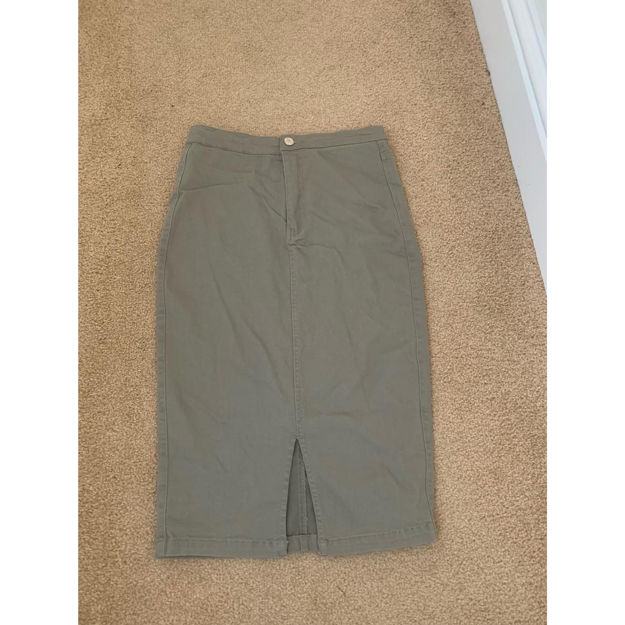 Missguided khaki denim midi skirt Size 10 Brand... Depop