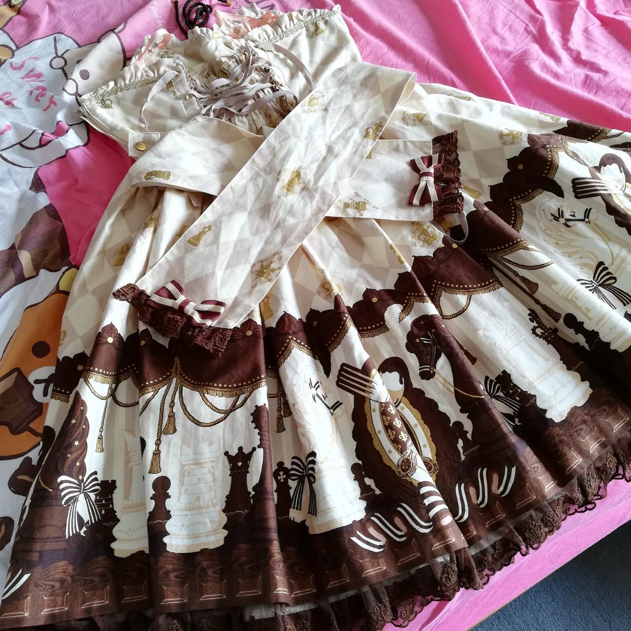 Angelic Pretty Chess chocolate JSK in white, only... - Depop