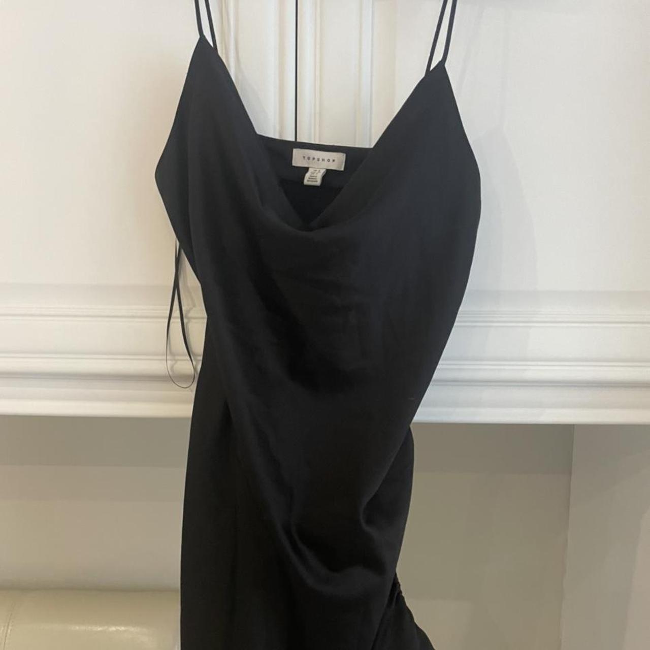 Topshop black satin mini dress with ruched detail on... - Depop
