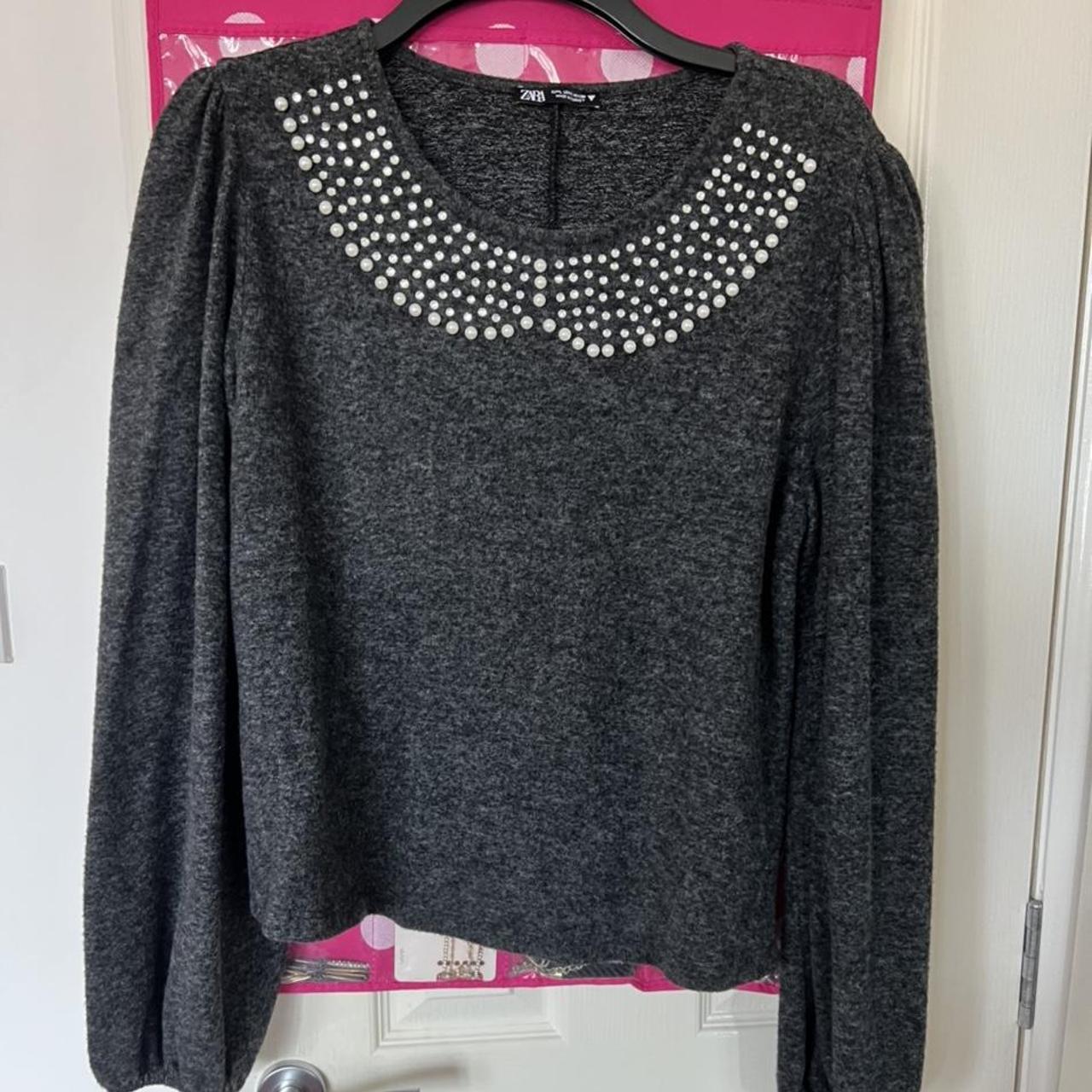 zara grey pearl jumper