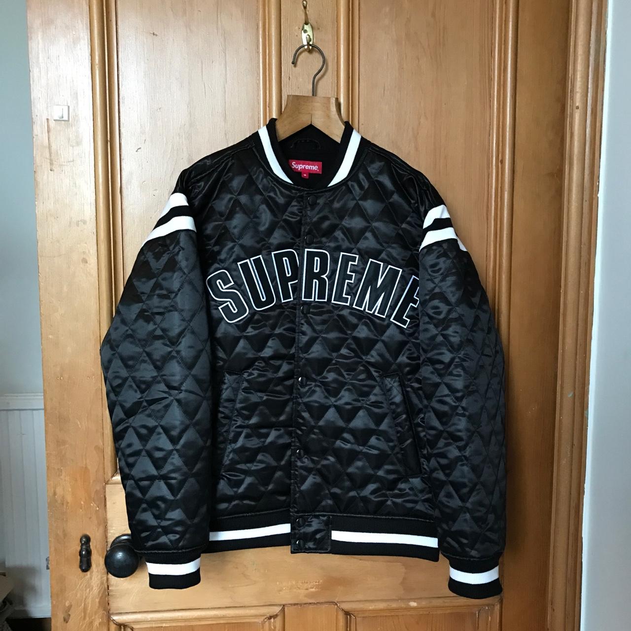 SUPREME - Quilted Satin Varsity Jacket, ORG...