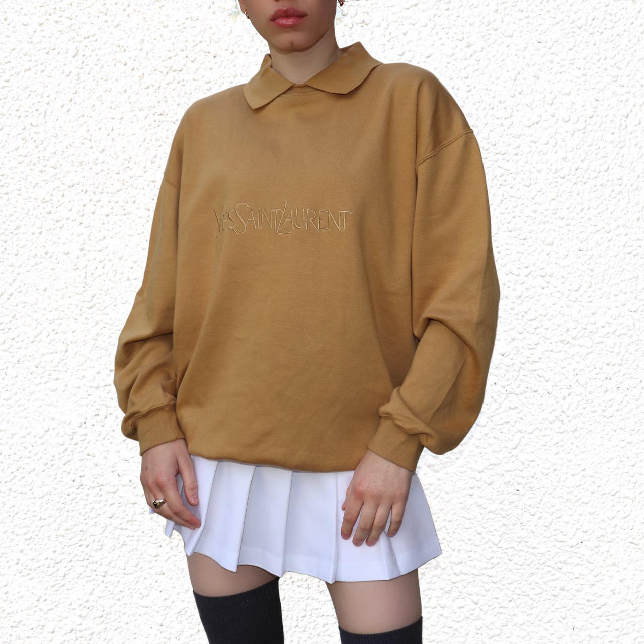 YVES SAINT LAURENT vintage sweater - tan beige with... - Depop